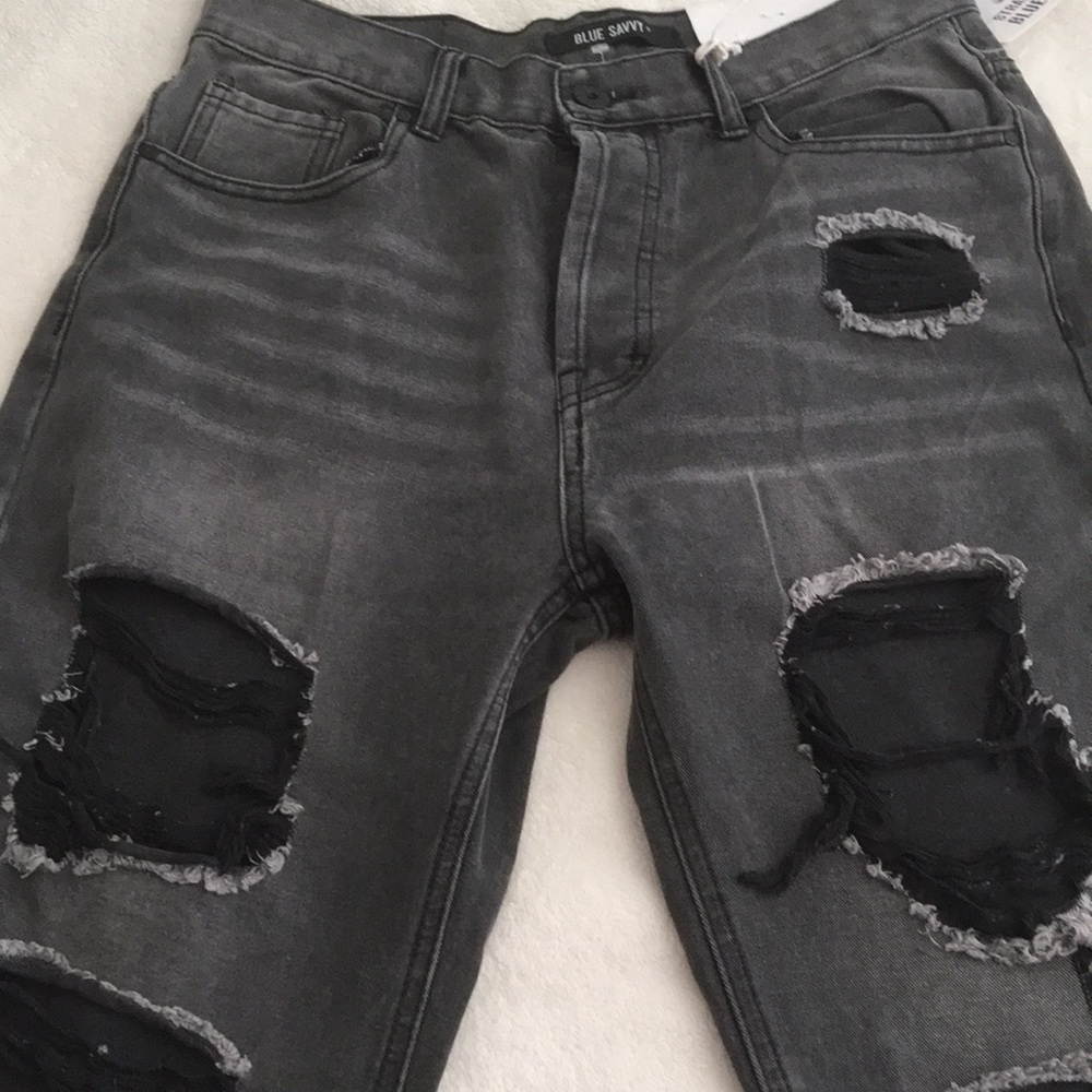 Blue SaVvy Distressed Gray Ripped Jeans